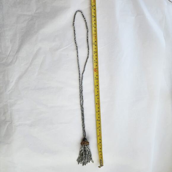 Bohemian neckline long tassel beaded Labradorite crystal gray silver coastal - Picture 6 of 7